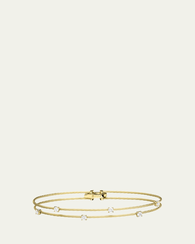 18K Yellow Gold Double Wire Bracelet with Diamonds
